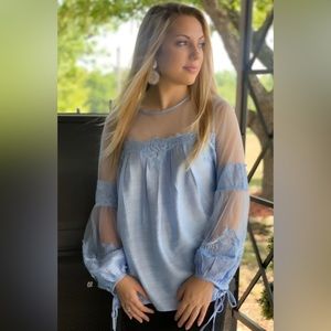 Sky Blue Lace Top Blouse/Large